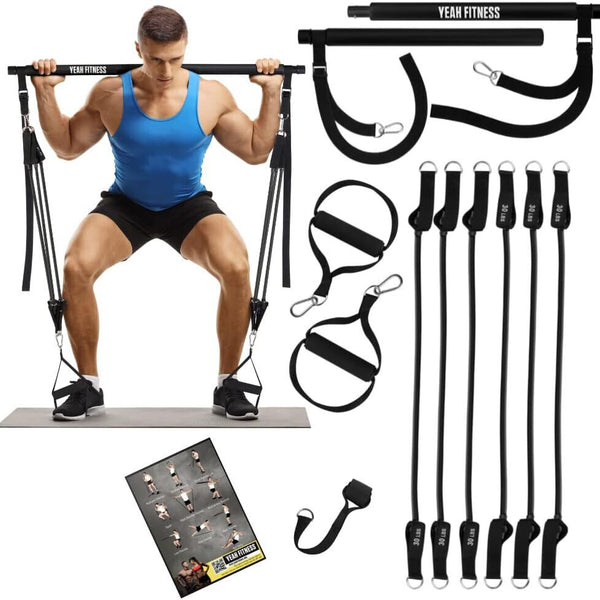 Pilates Bar Kit - Portable Home Gym Workout Equipment with Resistance Bands NEW